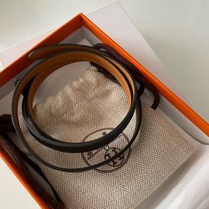 Hermes black leather wrap bracelet w box